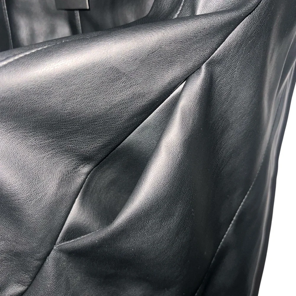 River Island Black Faux Leather A-Line Midi Dress Size 12 — Square Neck